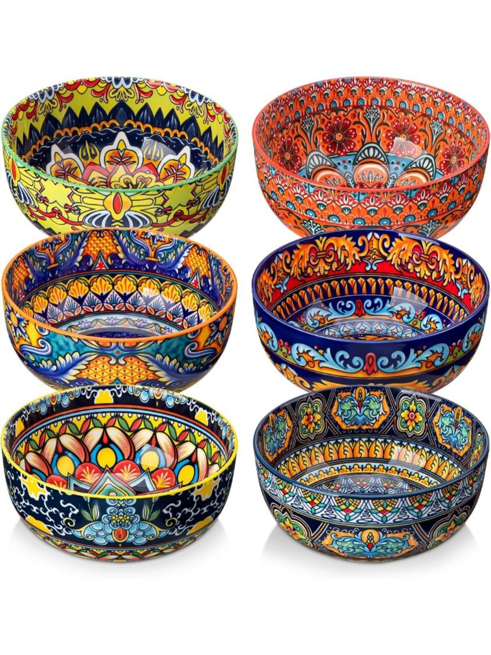 Colorful Porcelain Cereal & Soup Bowls Set of 6, 28oz - Perfect for Dining